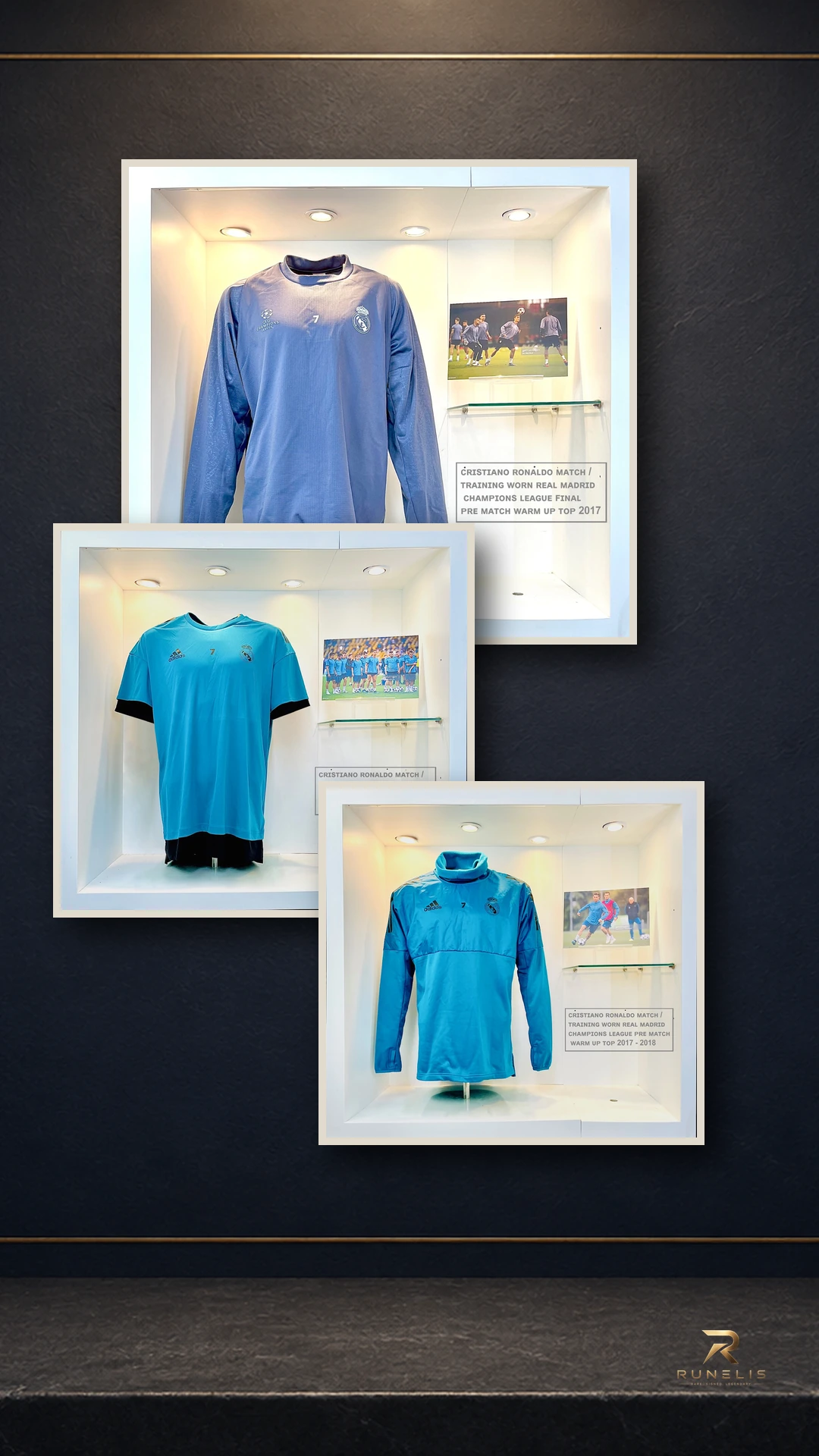Runelis presentation of selected source photographs from Cristiano Ronaldo: Set of Four Pre-Match Worn Tops