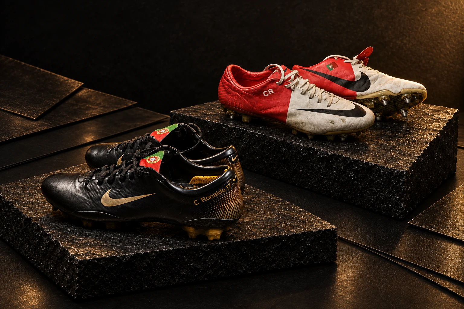 Runelis presentation of selected source photographs from Set of Two Ronaldo Match-Worn Boots