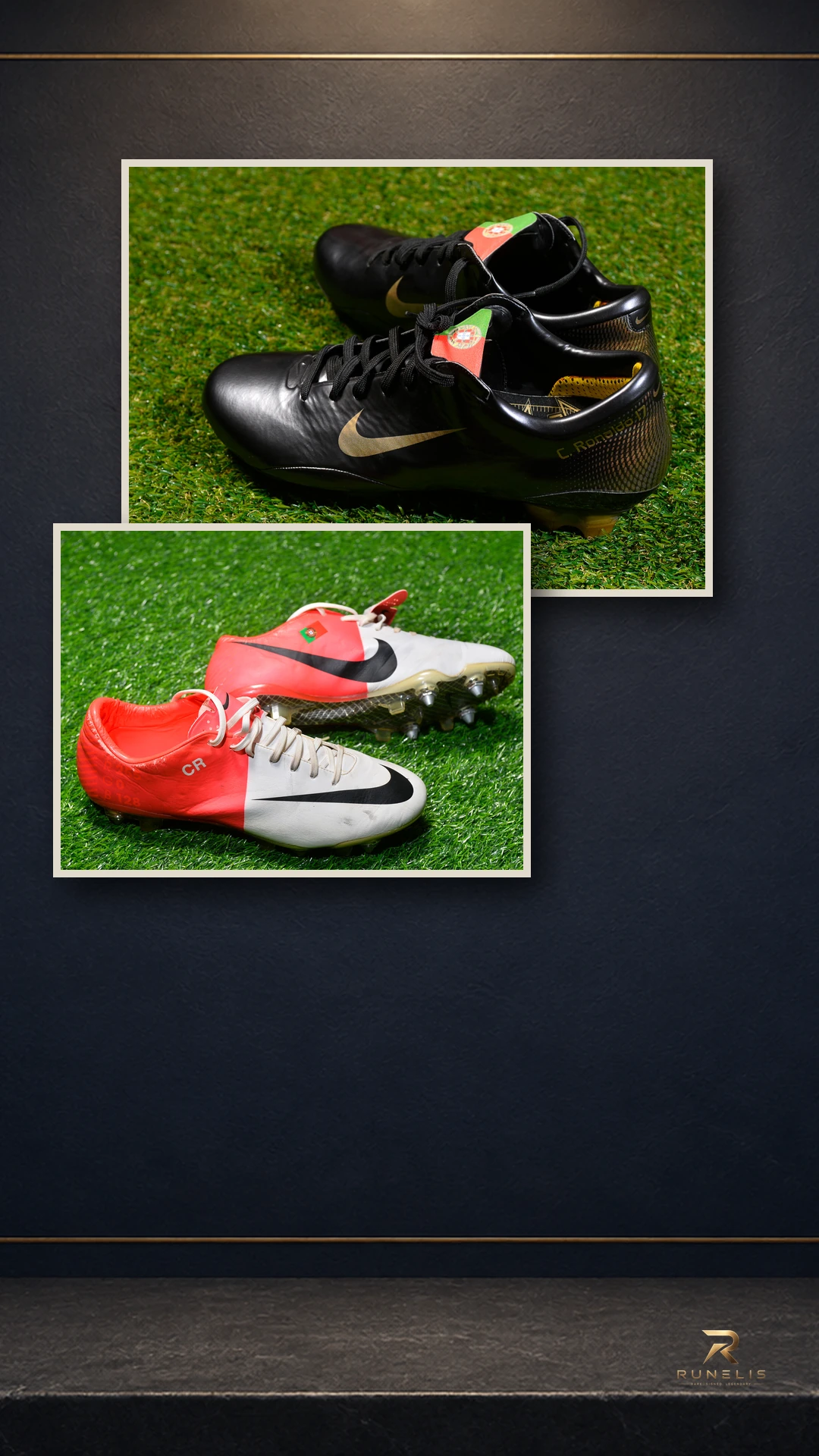 Runelis presentation of selected source photographs from Set of Two Ronaldo Match-Worn Boots
