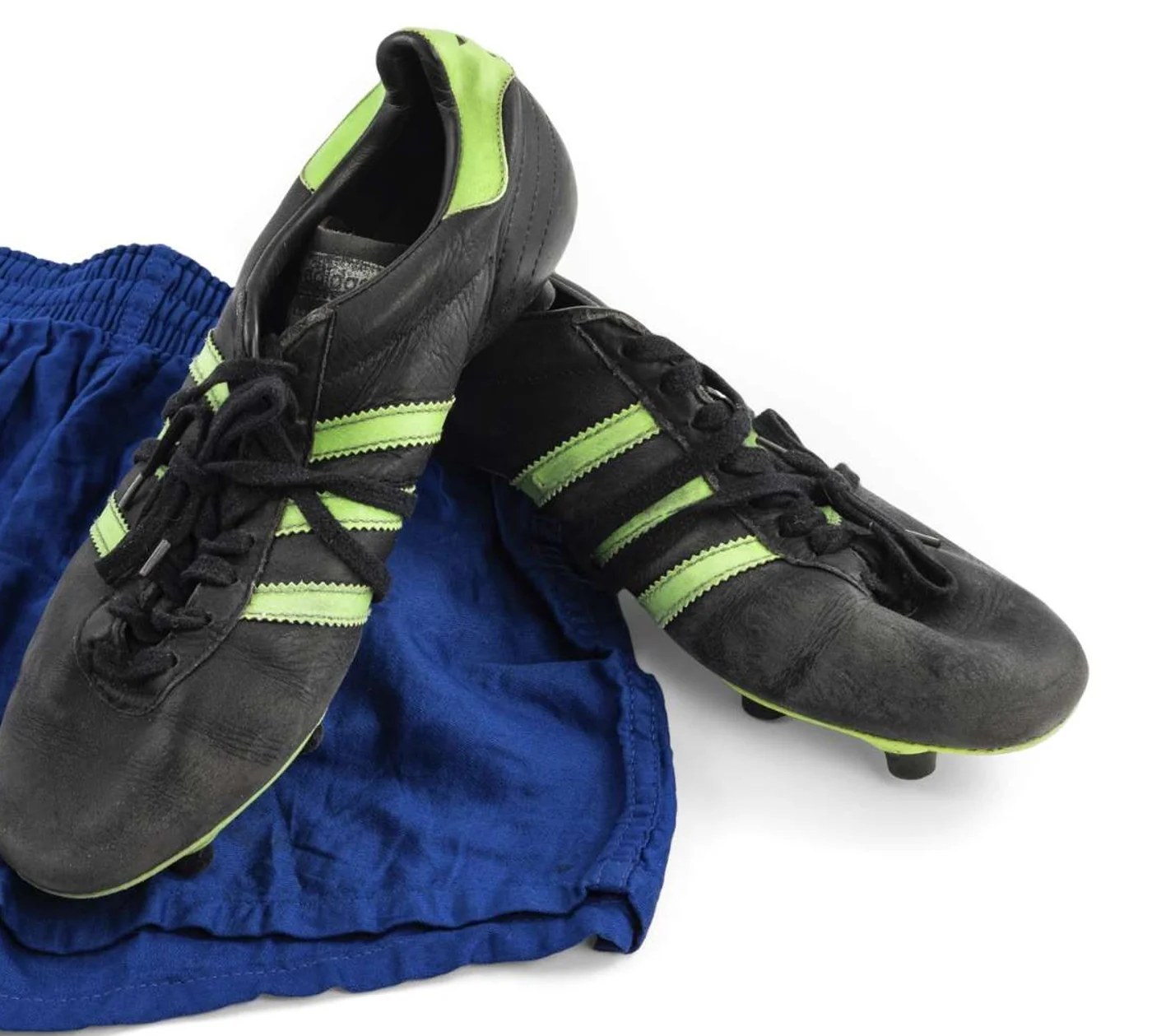 Adidas boot leather and laces for George Best Match-Worn Adidas Boots and Training Shorts — 1970s