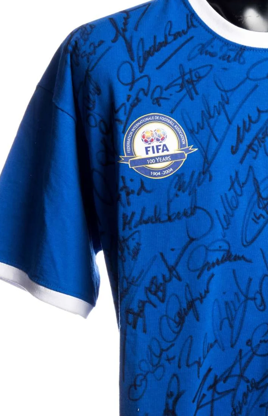 FIFA centenary shirt signatures at upper left for FIFA Centenary Jersey Signed by the FIFA 100 — Edition 8/10