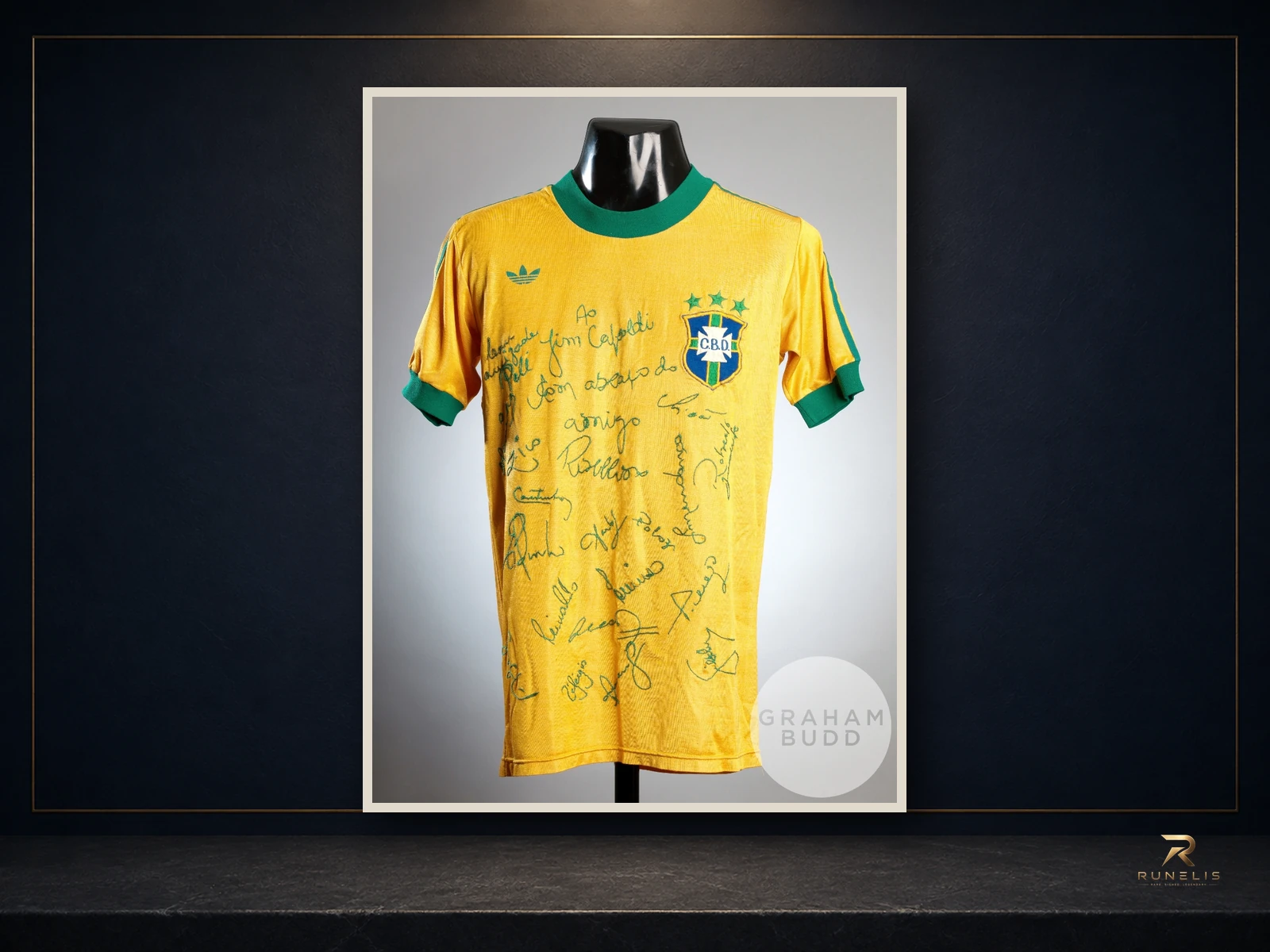 Source photograph of Rivelino and Brazil Team-Signed No.10 Shirt — circa 1978