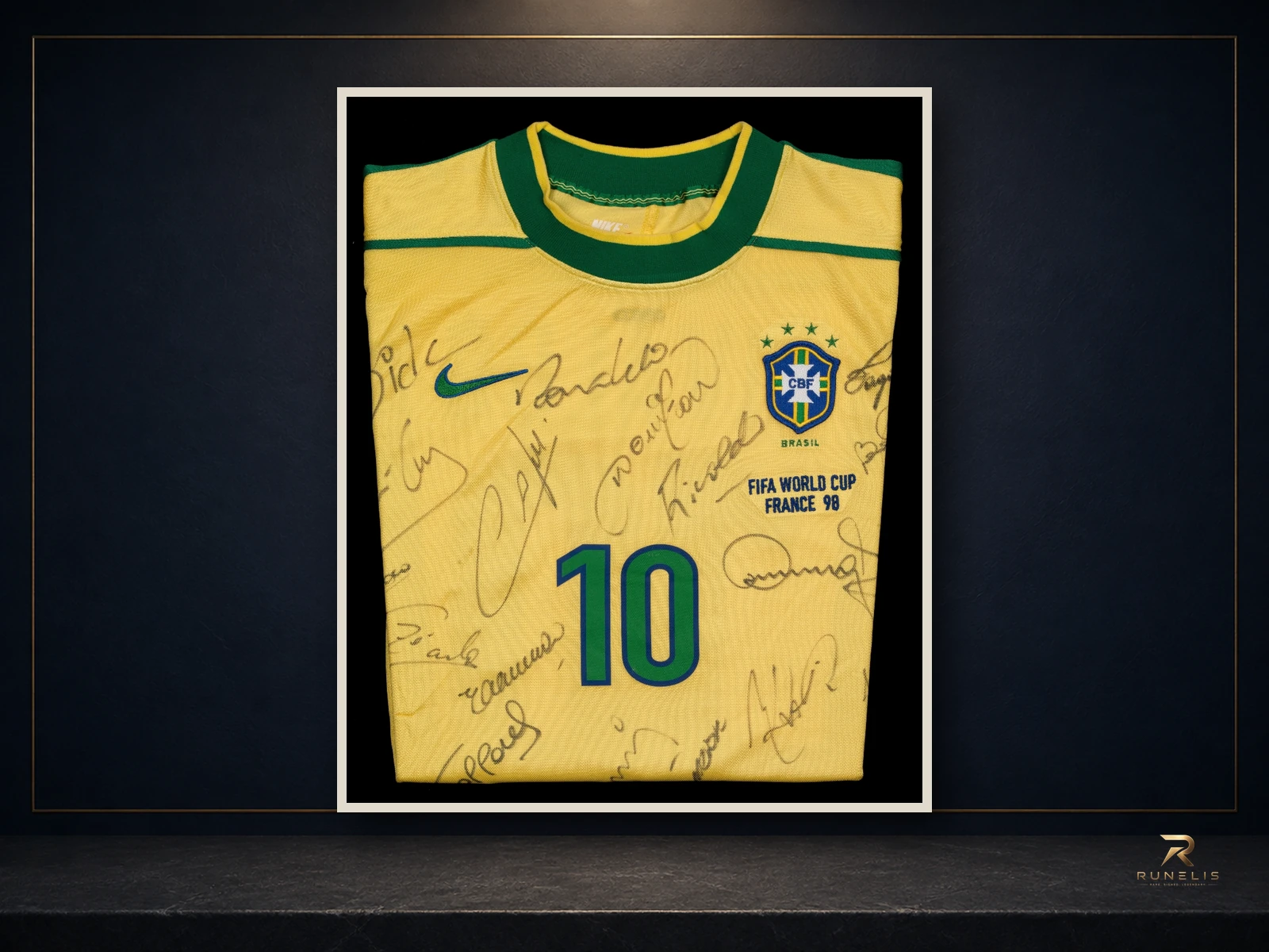 Source photograph of Rivaldo Brazil Team-Signed No.10 Shirt — World Cup 1998